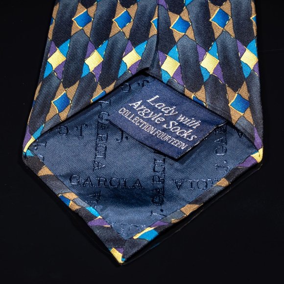 Jerry Garcia Black Blue Abstract Silk Tie "Lady With Argyle Socks" Collection 14 - Picture 4 of 5